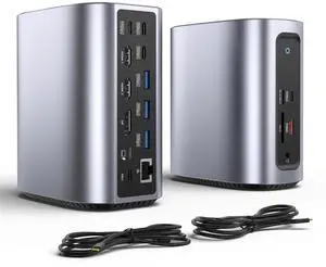 Fairikabe USB C Docking Station, 17 in 1 Triple Display, USBC Hub Multiple Adapter, 4K Laptop Docking Station with 2 HDMI, Displayport, 100W PD Charge, 10Gbps Date Transmission, Ethernet,SD/TF+Audio