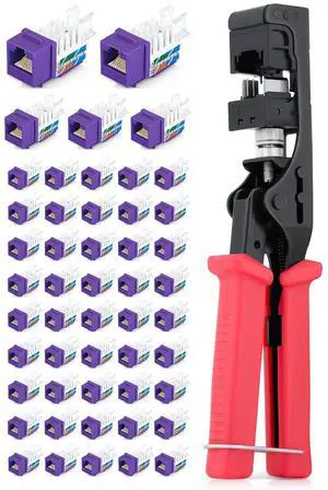 Everest Media Solutions Bundle - 2 Items: 45Term - Speed Termination Tool + 50 Pack of RJ45 CAT6 UTP Keystone Jacks - Purple