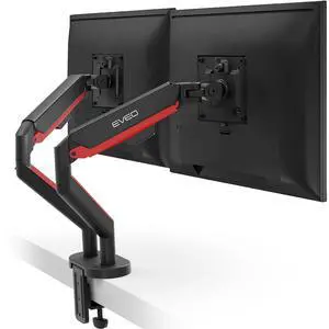 EVEO Premium Dual Monitor Mount 14"-35" Dual Monitor Arm VESA Bracket Adjustable Height Gas Spring Dual Monitor Stand, Screen Full Motion Dual Monitor Arm-Computer Monitor Stand for 2 Screens - Red