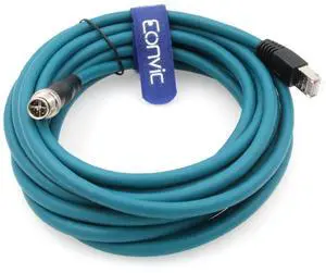 Eonvic Ethernet Shielded Cable M12 X-Type 8 Position to RJ45 Cat-7e Waterproof Industrial Network High Flex Cable for Cognex (20M, Blue)