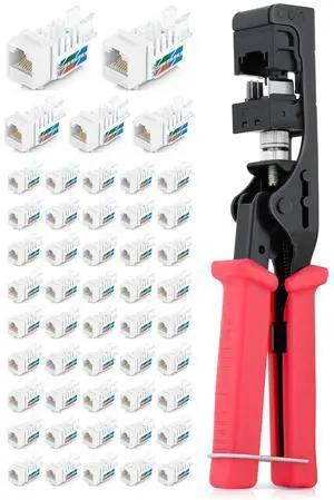 Everest Media Solutions Bundle - 2 Items: 45Term - Speed Termination Tool + 50 Pack of RJ45 CAT6 UTP Keystone Jacks - White