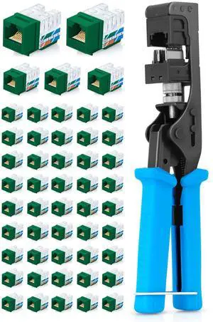 Everest Media Solutions Bundle - 2 Items: easyJACK - Speed Termination Tool + 50 Pack of RJ45 CAT6A UTP Keystone Jacks - Green