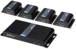 gofanco 1080p 1x4 4 Port HDMI Extender Splitter Over CAT5e/CAT6/CAT7 Ethernet Cable - IR Extension, Up to 40m (130ft) at 1080p 60Hz, 1 in 4 Out (HDMIExt4P)