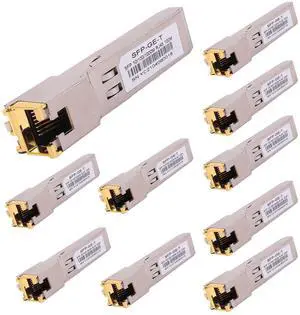 10PCS 1000BASE-T Gigabit SFP to RJ45 Copper Ethernet Modular Transceiver for Cisco,Meraki,Ubiquiti,D/TP Link,Supermicro,Netgear,Broadcom, 1.25G SFP-T CAT5E/CAT6 up to 100m Mikrotik S-RJ01