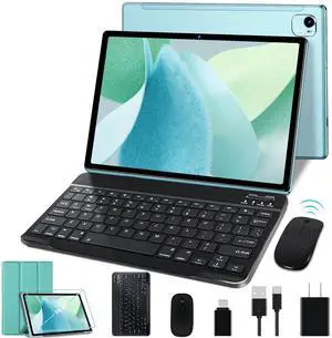 Tablet 10 inch Android 13 Octa-Core 2.0 GHz, 2 in 1 tablet 14GB RAM 128GB ROM TF 1TB, 5+8MP Camera, 8000mAh Battery, 5G WiFi, Bluetooth 5.0, HD IPS Screen Tablet with Keyboard and Mouse, Green
