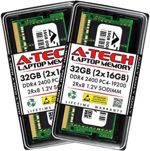 A-Tech 32GB (2x16GB) DDR4 2400 MHz SODIMM PC4-19200 (PC4-2400T) CL17 2Rx8 Non-ECC Laptop RAM Memory Modules