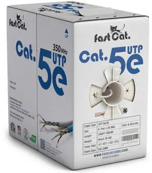 fast Cat. Cat5e Ethernet Cable 1000ft - 24 AWG, CMR, Insulated Bare Copper Wire Cat 5 ethernet Cable with FastReel - 350MHZ / Gigabit Speed UTP Cable Cat5e - CMR (White)
