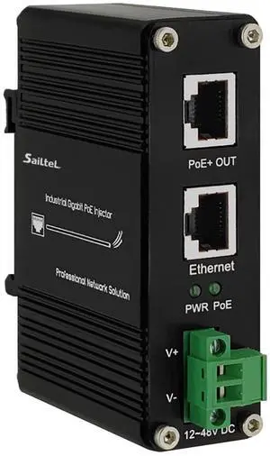 PoE Injector - SaiLteL Industrial Gigabit PoE+ Injector,IEEE 802.3 bt /802.3at/802.3af Compliant,30W Hardened POE Adapter with 12-48V DC Input DIN- Rail, Wall Mount