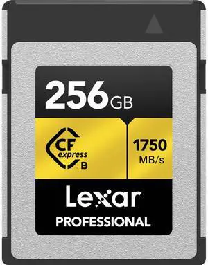 Lexar 256GB Professional CFexpress Type B Memory Card GOLD Series, Up To 1750MB/s Read, Raw 8K Video Recording, Supports PCIe 3.0 and NVMe (LCXEXPR256G-RNENG)