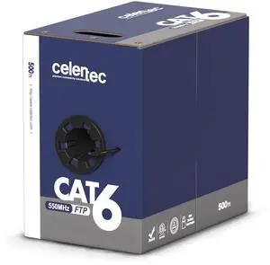 celertec CAT6 Shielded Cable, 500ft, FTP (Overall Foil Shield), 23AWG Solid Bare Copper, 550MHz, ETL Listed &CMR Riser Rated, Indoor, Bulk Ethernet Cable, Black