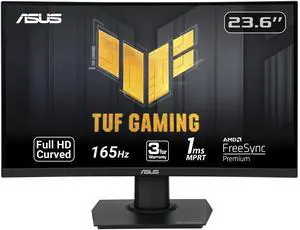 ASUS TUF Gaming 23.6" 1080P Curved Monitor (VG24VQE) - Full HD, 165Hz, 1ms, Extreme Low Motion Blur, Adaptive-Sync, FreeSync Premium, Shadow Boost, VESA Mountable, DisplayPort, HDMI, BLACK