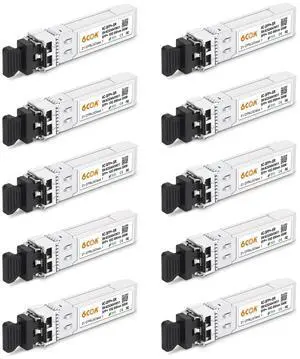 10Pack 10GBase-SR SFP+ Transceiver, 10G 850nm Multimode Module up to 300M, Compatible for Cisco SFP-10G-SR, Ubiquiti UniFi UF-MM-10G, Meraki MA-SFP-10GB-SR, D-Link, Netgear, Mikrotik, ZTE and More