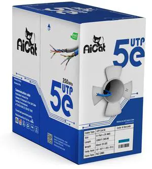 AiCat Cat 5e Ethernet Cable 1000ft Riser CMR - Insulated Solid Bare Copper Wire, PoE++(4PPoE) Cat5e Cable FastReel, 24 AWG, ETL & UL Listed - 350MHZ /Gigabit Speed, Unshielded UTP Network Cable (Blue)