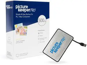 Picture Keeper PRO Portable Hard Drive 500GB - USB Hard Drive for PC & Mac Laptops & Computers, 1/2 Terabyte Portable External SSD Memory Storage for Photos, Videos & More - 500GB, Silver