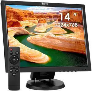 Eyoyo 14 inch LCD HDMI Monitor 1024x768 Small VGA Display Monitor for Security Cameras w/HDMI/VGA/AV/BNC Input w/Built-in Speakers and Remote