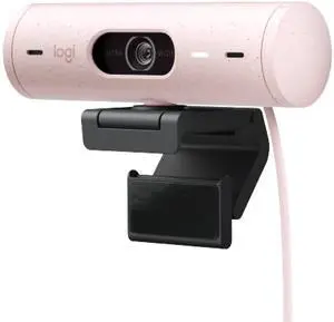 Logitech Brio 500 Full HD Webcam with Auto Light Correction,Show Mode, Dual Noise Reduction Mics, Webcam Privacy Cover, Works with Microsoft Teams, Google Meet, Zoom, USB-C Cable - Rose