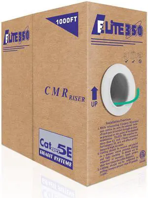 CAT5E Riser (CMR), 1000ft, UTP 24AWG, Solid Bare Copper, 350MHz, UL Certified, Easy to Pull (Reelex II) Box, Bulk Ethernet Cable, Green