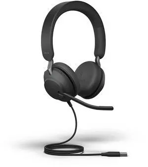 Jabra Evolve2 40 SE Wired Stereo Noise-Cancelling Headset - Features 3-Microphone Call Technology and USB-A Cable - MS Teams Certified, Works with All Other Platforms - Black