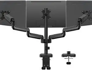 MOUNTUP Triple Monitor Mount for 17-32 inch Screens, Full Motion Triple Monitor Stand, Gas Spring 3 Arm Desk Mount Hold up to 19.8 lbs Each, Clamp & Grommet Mounting, Black