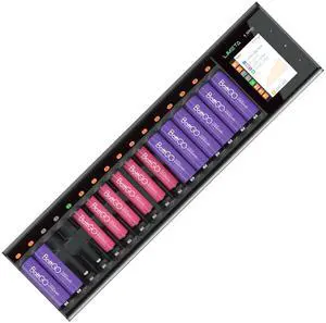 LIMETA 16 Bay AA AAA Battery Charger - High Speed Charger with Discharge Function and LCD Display - for Li-ion, LiHv, NiMH, NiCd, HiFe, NiZn Rechargeable Batteries and More
