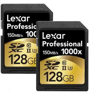 Lexar Professional 1000X 128GB (2-Pack) SDXC Uhs-II Cards
