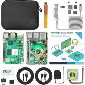 Vilros Raspberry Pi 5 GLOWCOOL Max Starter Kit (4GB RAM, 128GB SD Card, Clear Transparent Case)
