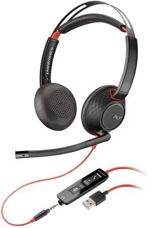 Poly - Blackwire 5220 USB-A Headset (Plantronics) - Wired, Dual Ear (Stereo) Computer Headset with Boom Mic - USB-A, 3.5 mm to connect to your PC, Mac, Tablet and/or Cell Phone