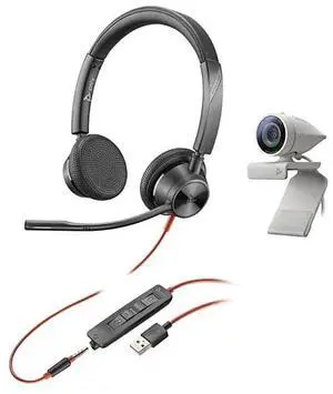Plantronics Poly - Studio P5 Webcam with Blackwire 3325 Headset Kit Polycom - 1080p HD Professional Video Conferencing Camera & Stereo Audio Wired Headset USB-A - Certified for Zoom & Teams