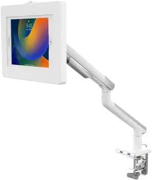 CTA Digital White Arm Mount for Tablets to Clamp to Desks with Lockable Protection for iPad 11 (A16) - Pro 11-inch M4 - Air 11-inch M3- iPad 10th Gen - Galaxy Tab & More Tablets - (PAD-SSMA)