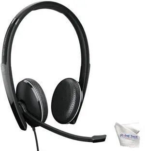 Global Teck Bundle of EPOS/Sennheiser 165 UC Stereo Headset, USB-C, Connects to Deskphone, PC/Mac, Softphones via USB - Works with Zoom, RingCentral, 8x8, Vonage- Microfiber Included