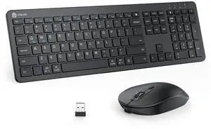 iClever GK08 Wireless Keyboard and Mouse - Ultra Slim Keyboard and Mouse Combo, Full Size Design with Number Pad, 2.4G Stable Connection Slim Keyboard and Mouse for Windows, Mac OS Computer (Black)