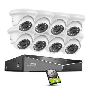 Wired Security Camera System, SANNCE 8CH CCTV DVR with 1TB Hard Drive and 8Pcs Outdoor Surveillance Cameras, Support 100ft Night Vision, Waterproof, Remote Access, Motion Alert, for 24/7 Recording