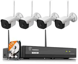 TIGERSECU 1080P WiFi NVR Security Camera System with 1TB Hard Drive, 4 Channel NVR, Weatherproof Cameras, Two Way Audio, Siren, AI Human Detection