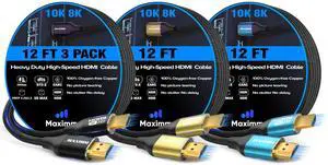 Maximm HDMI 2.1 Cable 12 Feet, Multicolor, 2 Pack, 8K 60Hz 4K 120Hz Ultra High Speed, 48Gbps, eARC, Dolby Vision