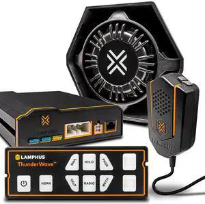 LAMPHUS ThunderWave 100W Emergency Police Siren Speaker Kit [Remote Control][2x15A Aux Light Switch][Hands-Free Air Horn][Radio Broadcast] 12V Warning PA System for Emergency Vehicle Pickup Truck UTV
