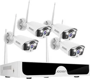 JOOAN 3MP Wireless Security Camera System Outdoor [H.265+ System & 2 Way Audio] 10CH NVR&4 WiFi Cameras for Home Surveillance IP67 Weatherproof Color Night Vision Motion/Human Detection&Alert