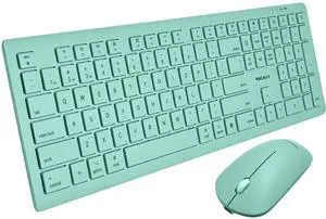 Macally Wireless Keyboard and Mouse Combo for Mac mini/Pro, iMac, MacBook, iPad, iPhone - Compatible Bluetooth Apple Keyboard and Mouse Combo (Multi Device, Rechargeable, Emoji Keys) - Light Green