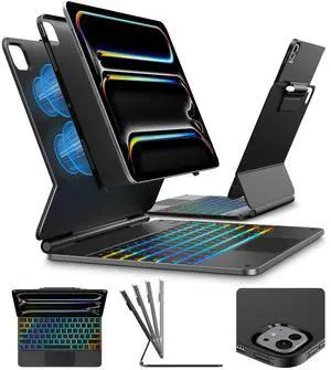 typecase Edge+ Keyboard Case for 2024 iPad Pro 13-inch (M4), Ultra-Slim Detachable Protective Case, Portrait & Typing Modes, Built-in Trackpad, 11-Color Backlight, Magnetic Stand, Pencil Holder, Black