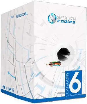 Smartech Cables | CAT6 Plenum Cable 1000ft White | 23AWG, 550MHz UTP 4Pair, 10GB Ethernet Cable | DSX-8000 Tested | Most Certified Plenum Rated Bulk Cat 6 Ethernet Cable (CMP) for Networking & Gaming