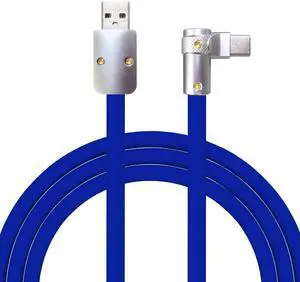 chubbycable FlexElbow Pro - 90 Degree Design 240W Fast Charge Cable Ultra-Thick Silicone Right Angle USB C Cable Phone Tablets Charging Cord, Dark Blue, USB-A to Type-C, 1.64FT