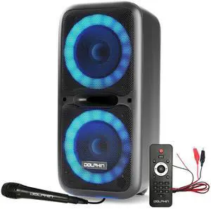 Dolphin BoxParty 2120 Dual 12" Party Speakers - Portable & Rechargeable Sound with Microphone, Bluetooth, USB, Hi-Fi Amp, Powerful Bass, 5-Band Equalizer & LED Lights - Long Battery Life - 2x12-inch