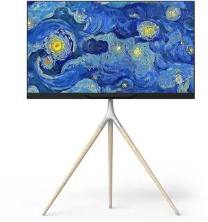 ONKRON Easel TV Stand for 32-65 Inch Screen up to 77 lbs, Height Adjustable TV Stand Swivel 360deg, max VESA 400x400 Wooden TV Tripod Stand Floor Standing/Universal Floor Television Stand White