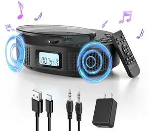 CD Player Portable, FELEMAN Upgraded 2 in 1 Portable CD Player & Bluetooth Speaker, Rechargeable Boombox CD Player for Car/Home with Remote Control