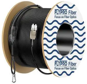 FLYPROFiber- Outdoor Armored Fiber Patch Cable, OM3 LC to LC Fiber Cable, Industrial TPU, Direct Burial, Duplex Multimode, 10GB/40GB 50/125um, Uniboot with Pulling Eye Kit, OD-5mm, 100m/326ft