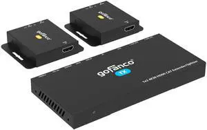 gofanco 4K 1x2 HDMI Extender Splitter Over CAT6/7 - 131ft (40m) at 4K 30Hz, 230ft (70m) at 1080p, HDCP 1.4, Poc, IR, HDMI Loopout, RS232 Control, Surge/Lightning/ESD Protection (HD14Ext-2P v2.0)