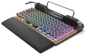 7KEYS Retro Typewriter Mechanical Gaming Keyboard, Vintage Style Computer Keyboard with Round Keycaps, Wireless Bluetooth5.0 and Wired/2.4G, True RGB Backlight, Compatible with PC/Laptop/Tablet/Phone