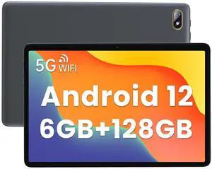Android 12 Tablet,10.1 Inch Gaming Tablet,6GB RAM+128GB ROM+1TB Expand,2.0Ghz MTK8183 Octa-Core Processor,Long Lasting Battery,5MP Dual Camera,2.4/5G Dual Band WiFi+Bluetooth 5.0+Type-C(Gray)