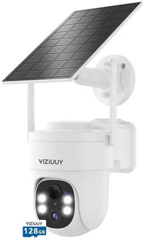 VIZIUUY Solar Security Cameras Wireless Outdoor,3MP Security Cameras Wireless Outdoor with 128GB SD Card