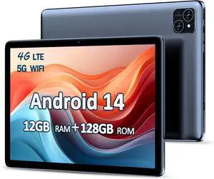 VOLENTEX 10 Inch Android 14 Tablet & Phone(Make Call), 12GB(6+6 Expand) RAM 128GB ROM, Octa-Core Pad with 4G LTE,5G WiFi, 8000mAh Battery, 5MP+8MP Dual HD Camera, Bluetooth GPS Support Grey