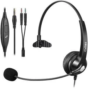 Callez Computer Headset, 3.5mm Cell Phone Headset with Mic Noise Cancelling, Wired Headphone for PC Laptop Tablet iPhone Android Call Center Home Office Work, in-line Controls
